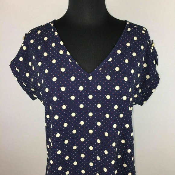 Poema S Polka Dot Patterned Blouse Sleeve Accents - Picture 2 of 12